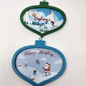 set of 2 christmas plaques by Asland ski scenes 7" x 8"